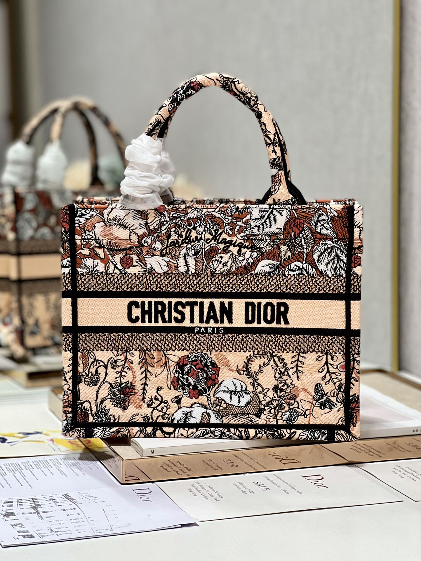 Dior Book Tote Small 26.5cm Powder Pink Dior Jardin Magique Embroidery