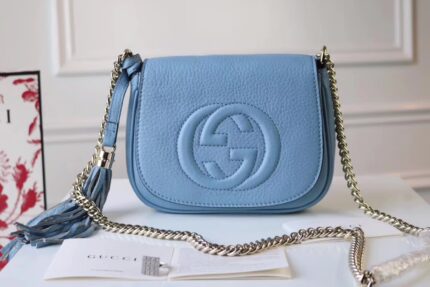 Original Quality Gucci 323190 Flap Chain Leather Shoulder Bag Light Blue